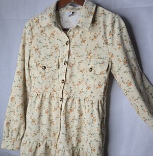 Cozy Co Floral Corduroy Shirt Dress Cottagecore Prairie Tiered Button Front S